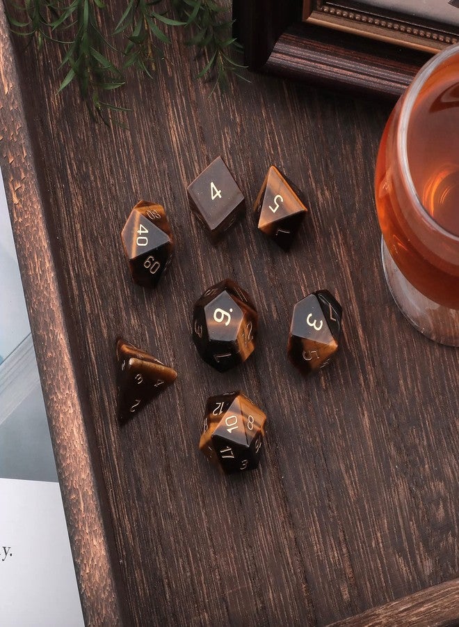 Loveliome 7 PCS Polyhedral DND Dice Stone Crystal Set for RPG Role Playing Games Dungeons and Dragons Table Games, Tiger's Eye - Image 4